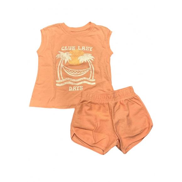 NEW TINY WHALES kid's club lazy days short set in orange - Picture 1 of 2